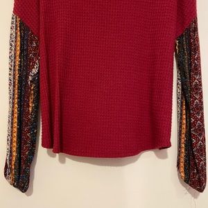 Paisley long sleeved waffle T in red